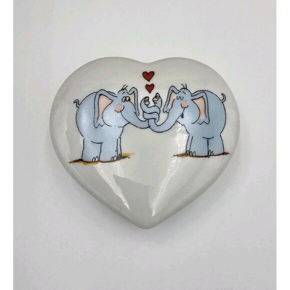 Heart Shaped Lidded Trinket Box Elephant Couple Love Vagabond Creations Papel - Picture 7 of 7